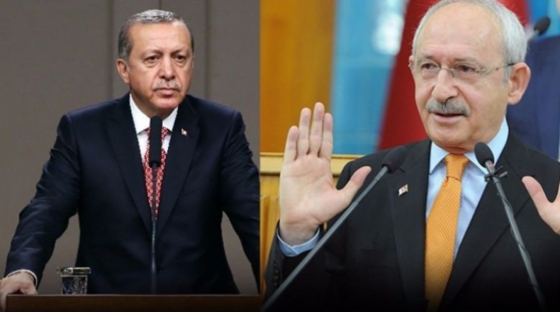 كمال كليجدار أوغلو، زعيم المعارضة التركية وزعيم حزب الشعب الديمقراطي التركي، والرئيس التركي رجب طيب أردوغان