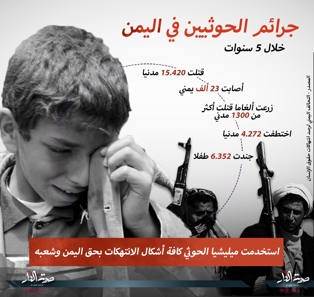 إنفوجراف صوت الدار جرائم الحوثين في اليمن